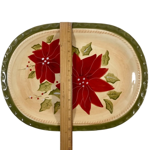 AMBIANCE COLLECTION Poinsettia Platter Tray 11” x 15” Oval ~ Holiday Serveware - Picture 4 of 7